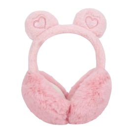 GLAITC Warmer Earmuffs,Earmuffs Winter, Foldable Cartoon Warm Earmuffs, Kids and Women's Fluffy soft Bear Earwarmer for Indoor And Outdoor (Pink)