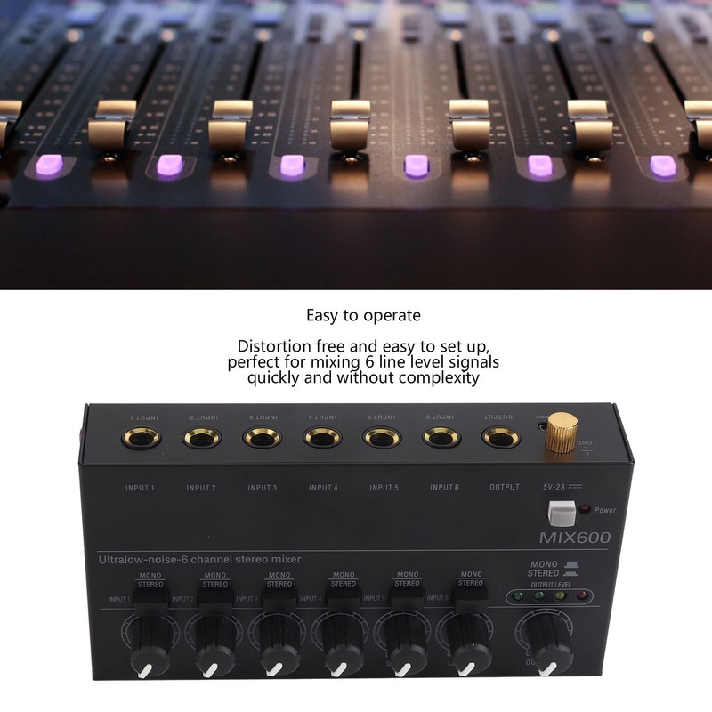 Sound Mixer Ultra Compact Metal Low Noise 6 Channel Stereo