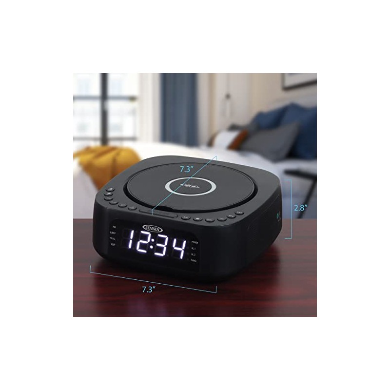 JENSEN JCR-375 Stereo Digital Dual-Alarm Clock with Top-Loading CD Player,