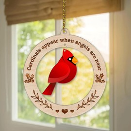 HYTURTLE Memorial Cardinal Christmas Ornament Tree Decoration Gifts for Loss of Loved Ones - Memorial Sympathy Gifts - Remembrance Ornament Decor - Cardinal Acrylic Circle Ornament Xmas Keepsake