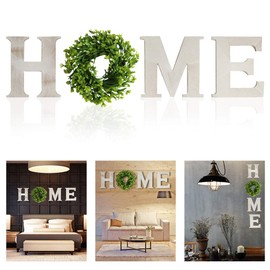 Home Sign Ornament, Home Accessories - Large Wooden Letters with Wreath for Wall, Rustic Home Wall Decor, Farmhouse Family Wall Sign, Hanging Signs for Home, Living Room, Entry Way, New Home Sign
