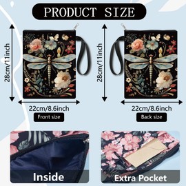 CRASPIRE Dragonfly Book Covers Flower Book Sleeve Retro Book Protector for Paperbacks Washable Fabric Cloth Book Cover with Zipper and Extra Sleeve Pocket for Book Lovers Classmate Gifts