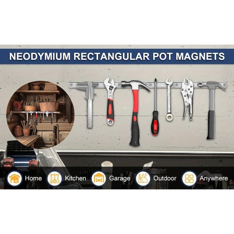 6pcs, Large Oblong Neodymium Rectangular Pot Magnets - Strong Holding