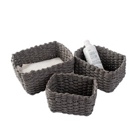 Storage Basket, Set of 3 Woven Storage Baskets, Storage Boxes for Accessories, Make-Up, Bathroom Organiser, Changing Table Organiser, Small Basket Bathroom Storage (Grey)