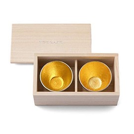 [Nousaku Japanese Paper Wrapping] Guinomi, 3.4 fl oz (90 cc), Gold, Set of 2, Paulownia Box, G Gold 2P