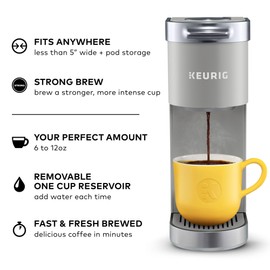 Keurig K-Mini Plus Single Serve K-Cup Pod Coffee Maker, with 6 to 12oz Brew Size, Stores up to 9 K-Cup Pods, Travel Mug Friendly, Studio Gray