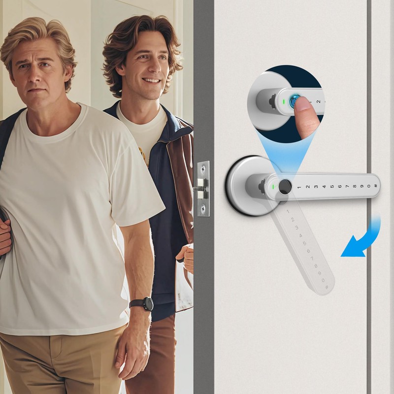 KENRONE Smart Door Lock, Door Handle with APP Unlock, Biometric