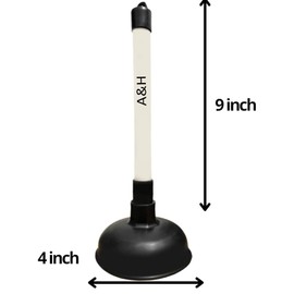 A&H Powerful Sink Plunger Heavy Duty Sink Unblocker plumbing tools with 22.5cm (9 inch) Handle and 10cm (4 inch) Rubber Suction Cup for,Toilet,Kitchen Sink,Shower and Drain Unblocker, White/Black