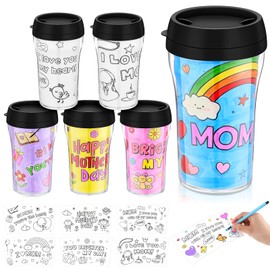 Yiyiring Set of 24 Mother's Day DIY Color Your Own Cups 10 oz Coloring Cups for Kids Color Your Own Plastic Mugs for Kids Party Favors Crafts Classroom Home Activities Mom Gifts
