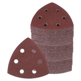 Kozelo 120pcs Mouse Sander Detail Sandpaper - [100 Grit, 3-1/2"] Triangle Hook and Loop Assorted Sanding Pads Sheet for Wood Furniture Polishing Use | 6 Hole, Aluminum Oxide