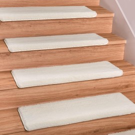 Spurtar 14 Pack Stair Treads for Wooden Steps Indoor Ultra Plush Bullnose Carpet Stair Treads Stair Runner Carpet for Stairs Non Slip Stair Steps Protectors 9.25 x 30 x 1.2 in - Off White