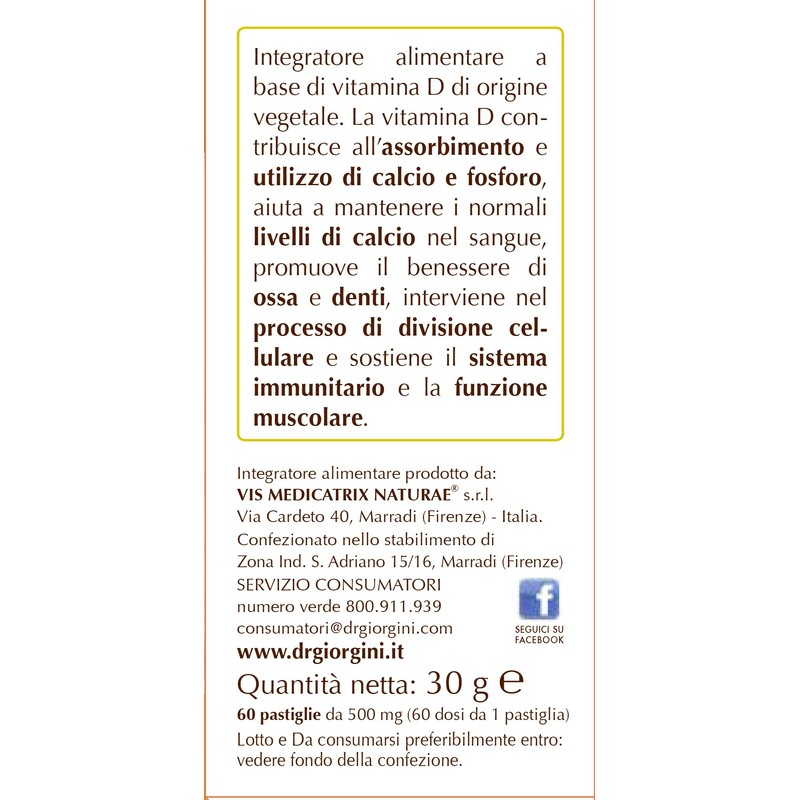 Dr Giorgini Vitamina D Adatta Ai Vegani, 60 Pastiglie da
