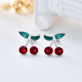 SHUSUKUE Cherry Earrings Studs Sterling Silver Cherry Earrings Hypoallergenic Earrings Jewelry Gifts for Women