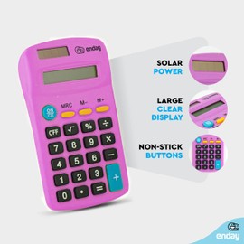 Calculator Purple, Basic Small Solar and Battery Operated, Large Display Four Function, Auto Powered Handheld Calculator School and Kids Available in Green, Red, Blue, Grey, Pink, 1 PK – by Enday
