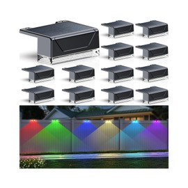 LIANGLOME 12PK Solar Fence Lights Outdoor Waterproof LED - Warm White & RGB 6 Color, Dusk to Dawn Deck Light, IP65 Waterproof Garden Lights for Outside/Backyard/Railing/Step/Patio/Wall