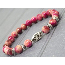 Damen Zen Ethno Armband mit roten und grünen natürlichen Jade Perlen und tibetischen Perlen