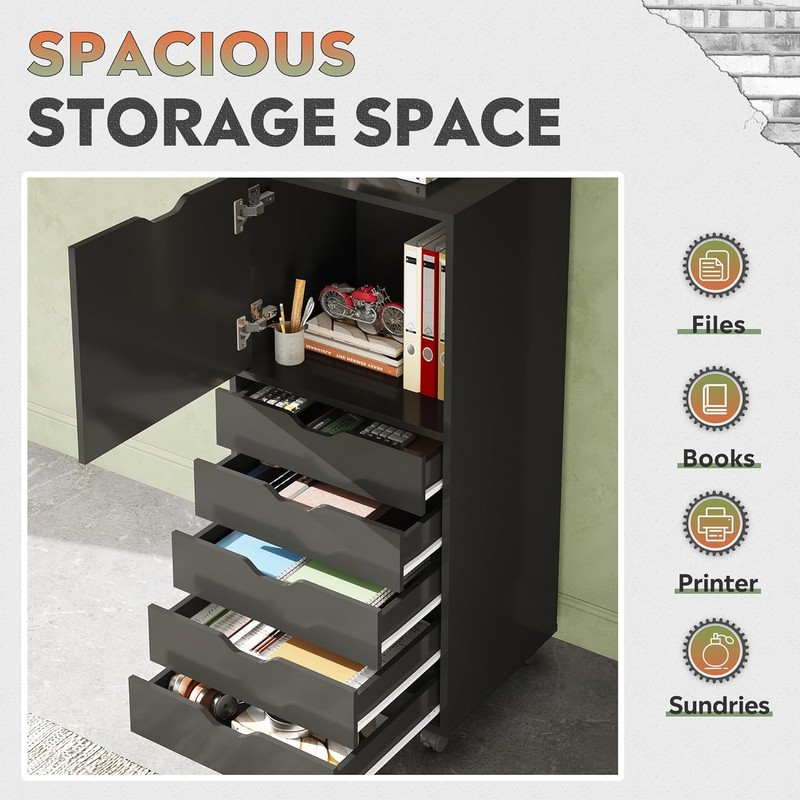 DEVAISE 5-Drawer Wood File Cabinet, Mobile Filing Cabinet with 1