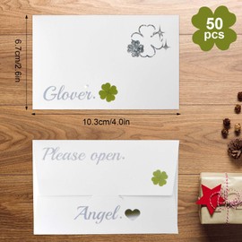Pack of 50 mini envelopes 10.3 x 6.8 cm, envelopes without window, cartoon envelope with four-leaf clover pattern, envelopes for money gifts, thank you cards, invitations, DIY gift cards