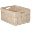Loma Rectangular Rattan Storage Basket with Cut-Out Handles - White-Wash