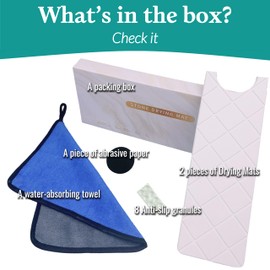 Stone Drying Tray for Bathroom & Kitchen Faucet Sink Tray, Ultra Fast Absorbing Mat Diatomaceous Earth, 2 Pieces Together(23.6" * 3.9in) with a Rag, Stylish Home Gift(White & Grey)(White)