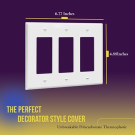 ENERLITES Decorator Light Switch or Receptacle Outlet Wall Plate, Mid-Size 3-Gang 4.88" x 6.77", Polycarbonate Thermoplastic, UL Listed, 8833M-W, White