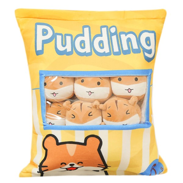 Nenalayo Kawaii Plushies Throw Pillow Hamster Pudding Plush Pillow Stuffed Animal Toys for Kids (Yellow Hamster)