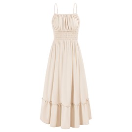 Women's 2025 Summer Boho Dress Square Neck Strapped Swing A Line Sundress Beach Long Maxi Outfits Apricot XL