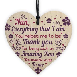 RED OCEAN Thank You Nan Gift Wooden Heart Nan Birthday Gift Special Keepsake