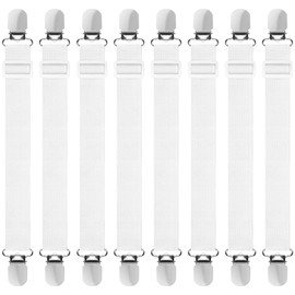 Hanyousheng 8 Pcs Bed Sheet Clips, 30 cm-130 cm Adjustable Bed Sheet Straps Elastic Sheet Clips, Sheet Grippers and Mattress Straps for Bedding, Mattress Covers, Bed Sheets, Sofa Cushion(White)