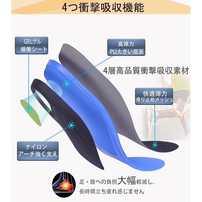 Insole, Supervised by Physical Therapists, 4-Layer Shock Absorption Structure, Arch