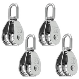 Wzhtuzi Pack of 4 M20 Double Pulley Stainless Steel Pulley with Carabiner Pulley Pulley Pulley Cable Pulley for Ropes of Rope Lifters, Ships, Yacht