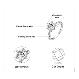 JewelryPalace Classic 1ct 2ct Moissanite Solitaire Engagement Rings for Her, 925 Sterling Silver Promise Ring for Her, Round Cut Simulated Diamond Anniversary Wedding Rings D-F VVS Size N