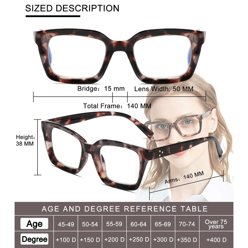 Hubeye Reading Glasses for Women 3 Packs Oprah Style Square