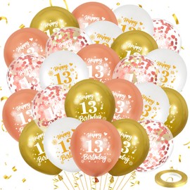 13th Birthday Balloons, 24 Pcs Rose Gold and White 13th Birthday Balloons, Rose Gold 13th Birthday Party Decorations Balloons for Girls Boys 13th Birthday Anniversary Decoration