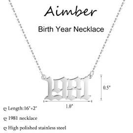 Aimber Birth Year Necklace for Women,Stainless Steel Birth Year Number Pendant Necklace Birthday Anniversary, Stainless Steel, No Gemstone
