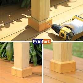 Prinfort 4"x4" (Actual: 3.5"x3.5") Deck Post Base Covers Aluminum, Split Style Post Base Trim Skirt Decorative Burlywood 4Pack