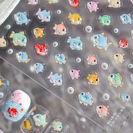 Cute Little Fish Nails Art Sticker 5D Embossed Self-Adhesive Nail Decal Summer Ocean Animal Manicure Decal with Bubbles Designs Colorful Fish Manicure Sticker for Women