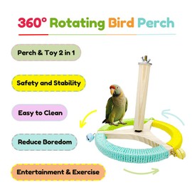 ExcyphrXyf Bird Perch Toy with Bells, Parrot 360°Interactive Rotating Toy,Bird Cage Accessories for Small and Medium Parrots,Parrot Wooden Stand for Conures Parakeets Cockatiels Lovebirds