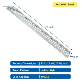 72x9 Inch ATV Ramps (2 Pack) - Durable Anti-Slip Ramps with 1000 Lbs Weight Capacity, Loading Ramps for Motorcycles, Bicycles, ATVs, and Lawn Equipment