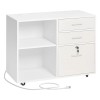 White 3 Drawer Wooden Mobile Filing Cabinet With Key Lock