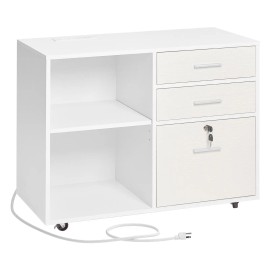 White 3 Drawer Wooden Mobile Filing Cabinet With Key Lock For Home OfficeDefault: Default