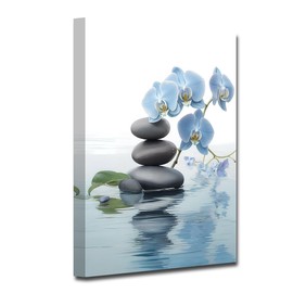 CXHOSTENT Spa Bathroom Wall Art Blue Orchid Flowers and Zen Stones on Water Pictures Print on Canvas Framed Artwork for Yoga Zen Room Decor (Zen-3, 12.00"x18.00")