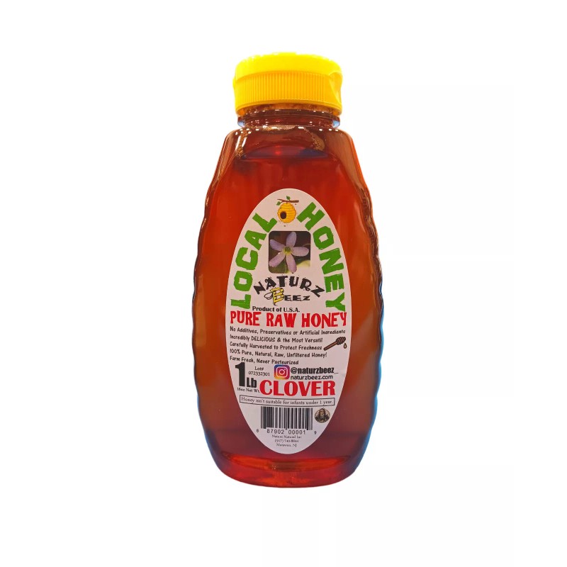 Naturz Beez RAW HONEY CLOVER 1LB 454g Squeeze Bottle 100%