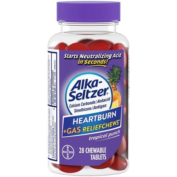 Alka-Seltzer Heartburn + Gas ReliefChews - Relief of Heartburn, Gas, Acid Indigestion, and Sour Stomach - Tropical Punch Flavors - 28 Count