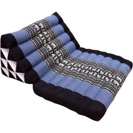 GURU SHOP Thai Cushion, Triangular Cushion, Kapok, Day Bed with 1 Cushion - Black/Blue, 30 x 50 x 75 cm