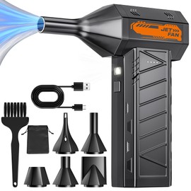 AUDEETO Compressed Air Duster - Cordless Mini Electric Air Duster with Led Light, 3 Adjustable Speeds & 5 Nozzles Storage Bag- Perfect for PC, Car, Outdoor & Home Cleaning (Black)