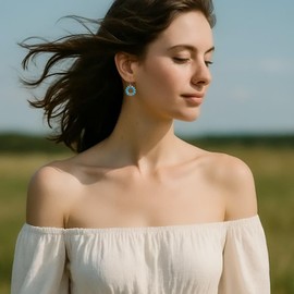 Teppdfann Turquoise Dangle Earrings for Women – Silver Boho Drop Earrings with Turquoise Jewelry Beads & Silver Geometric Accents, December Birthstone Earrings for Gift