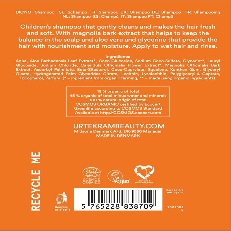 Urtekram Kinder Shampoo Bio, milde Pflege, 500 ml