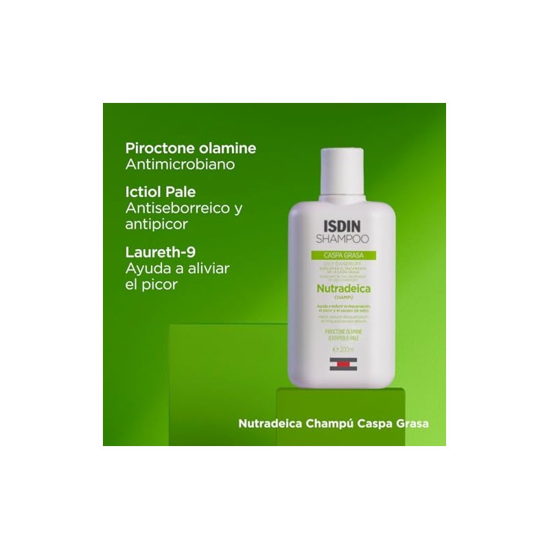 ISDIN Nutradeica Shampoo Anticaspa grasa, Reduce la Descamación, el Picor