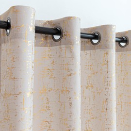 Taisier Home - Cortinas texturizadas de lino con estampado de lámina dorada, diseño de puntos geométricos, cortinas para guardería, habitación de juguetes, tratamiento térmico para ventanas, 2 paneles